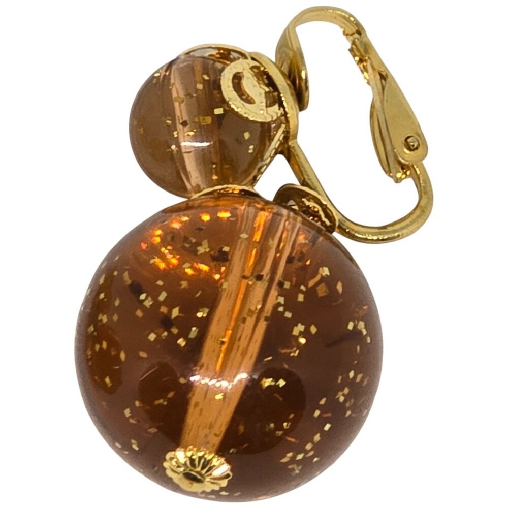 Fashion Brown Amber Gold Glitter Ball Clip On Drop Dangle Earrings Statement - Picture 4 of 5